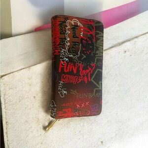 Hello 3am Graffiti Print Multicolor Wallet W/Wrist Strap